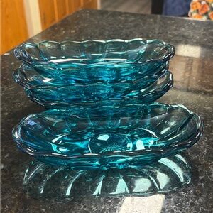 VTG Banana Split Bowls Blue Anchor Hocking Dinnerware Set of 4